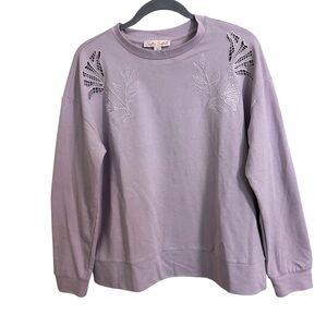 Coastal Comfort Purple Embroidered Cutout‎ Pullover Sweatshirt Medium